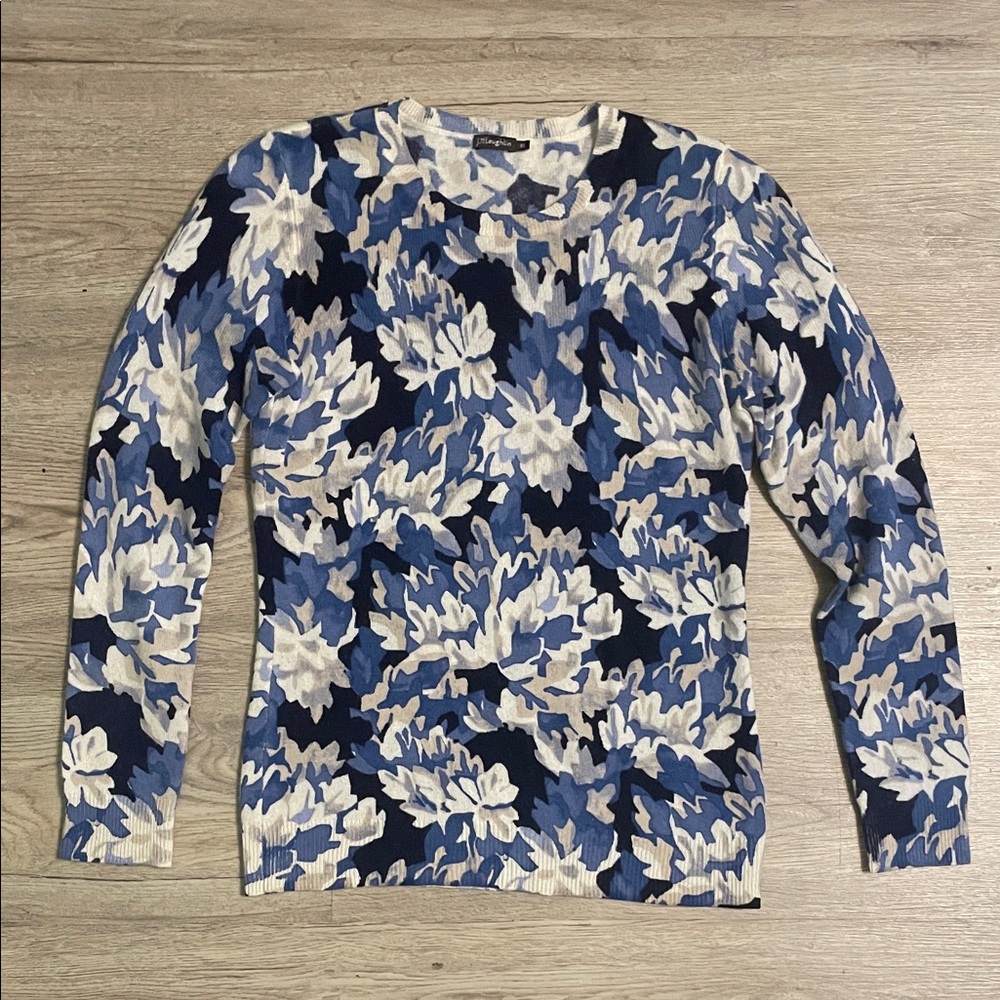 J. McLaughlin Blue and Cream Floral Sweater